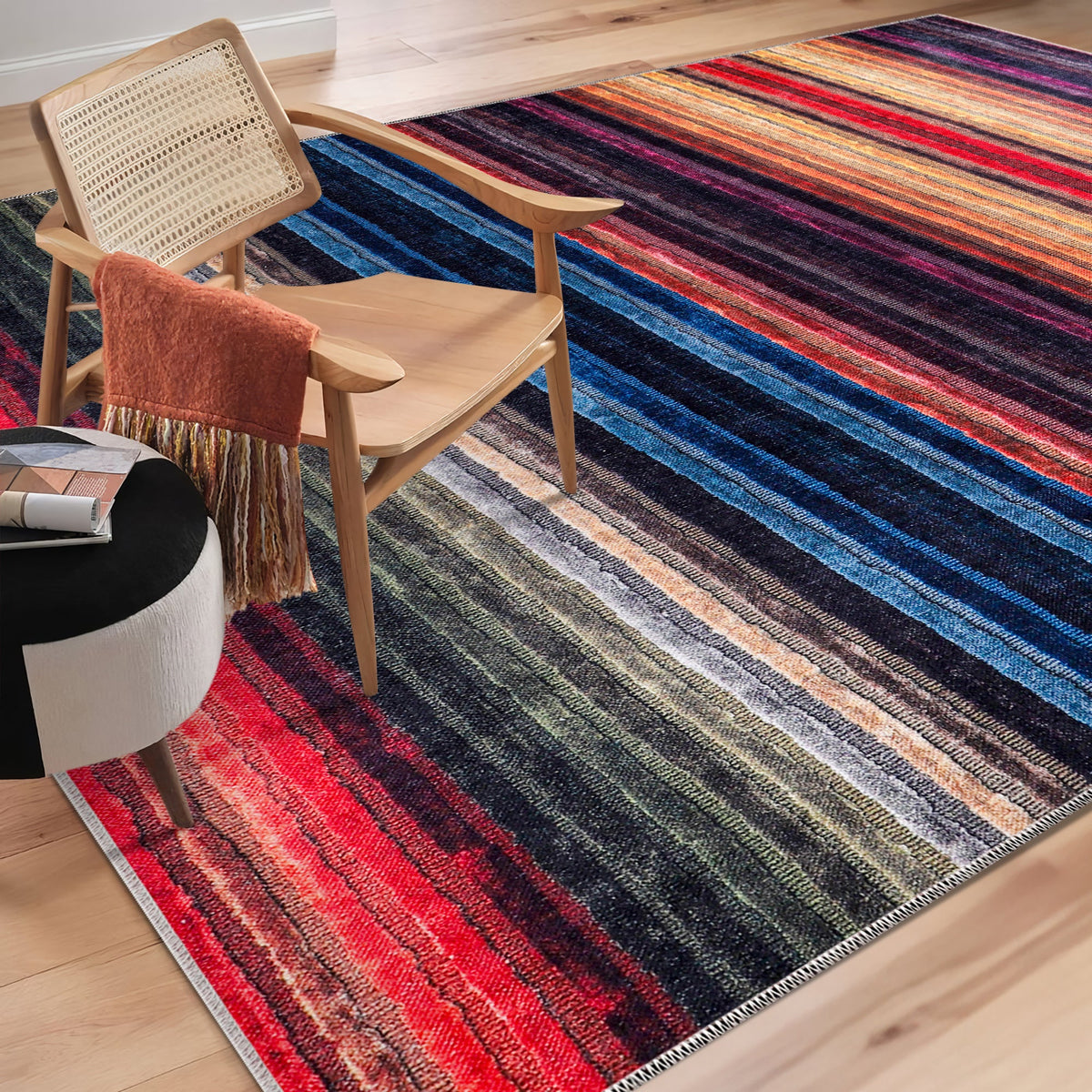 Tapis Géométrique Moderne Bordeaux Lavable Capucine, vue 9