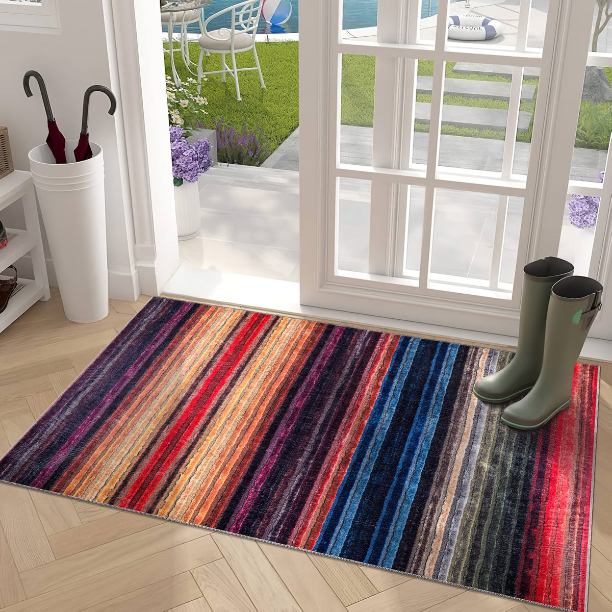 Tapis Géométrique Moderne Bordeaux Lavable Capucine, vue 10
