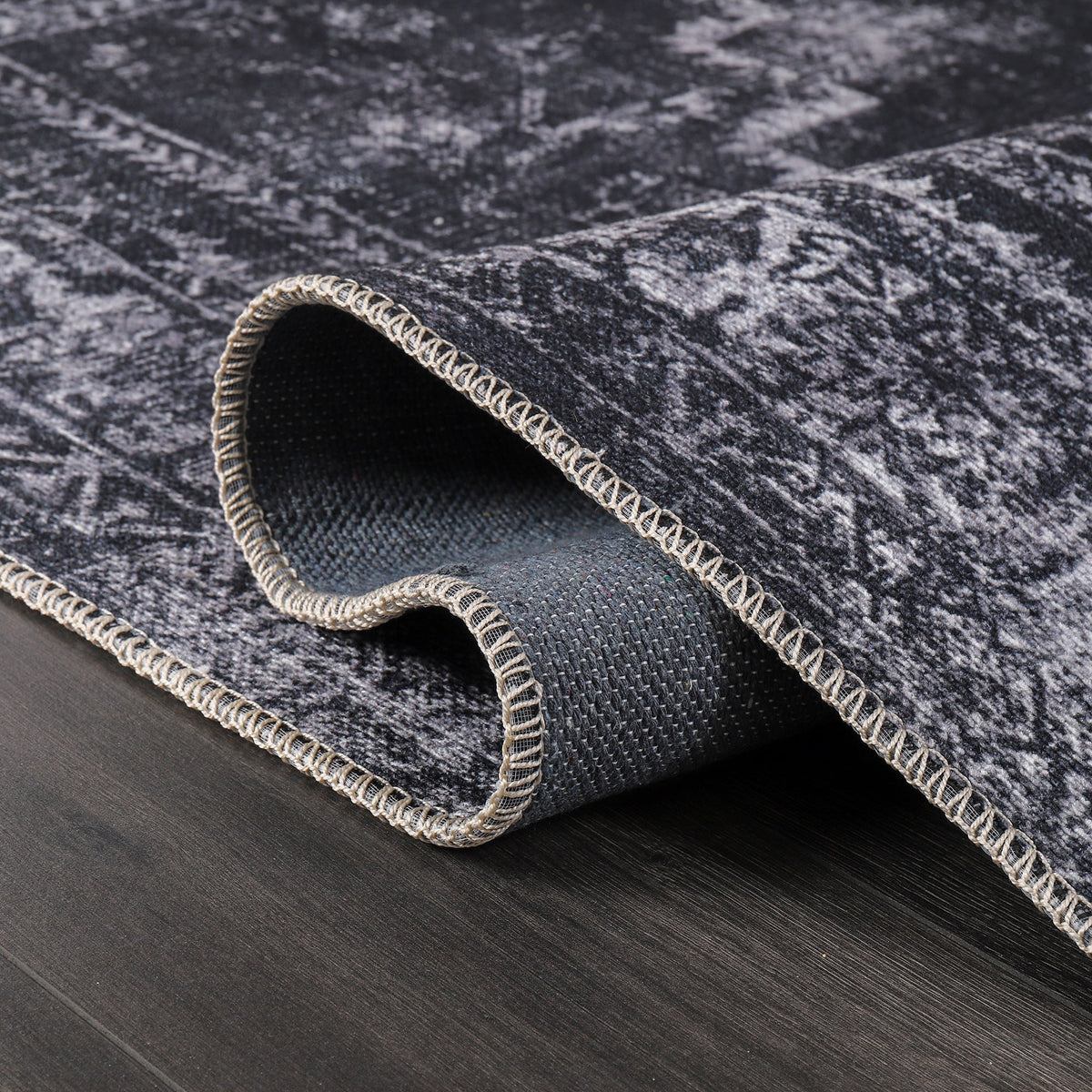 Tapis Vintage Gris Lavable Basile, vue 5