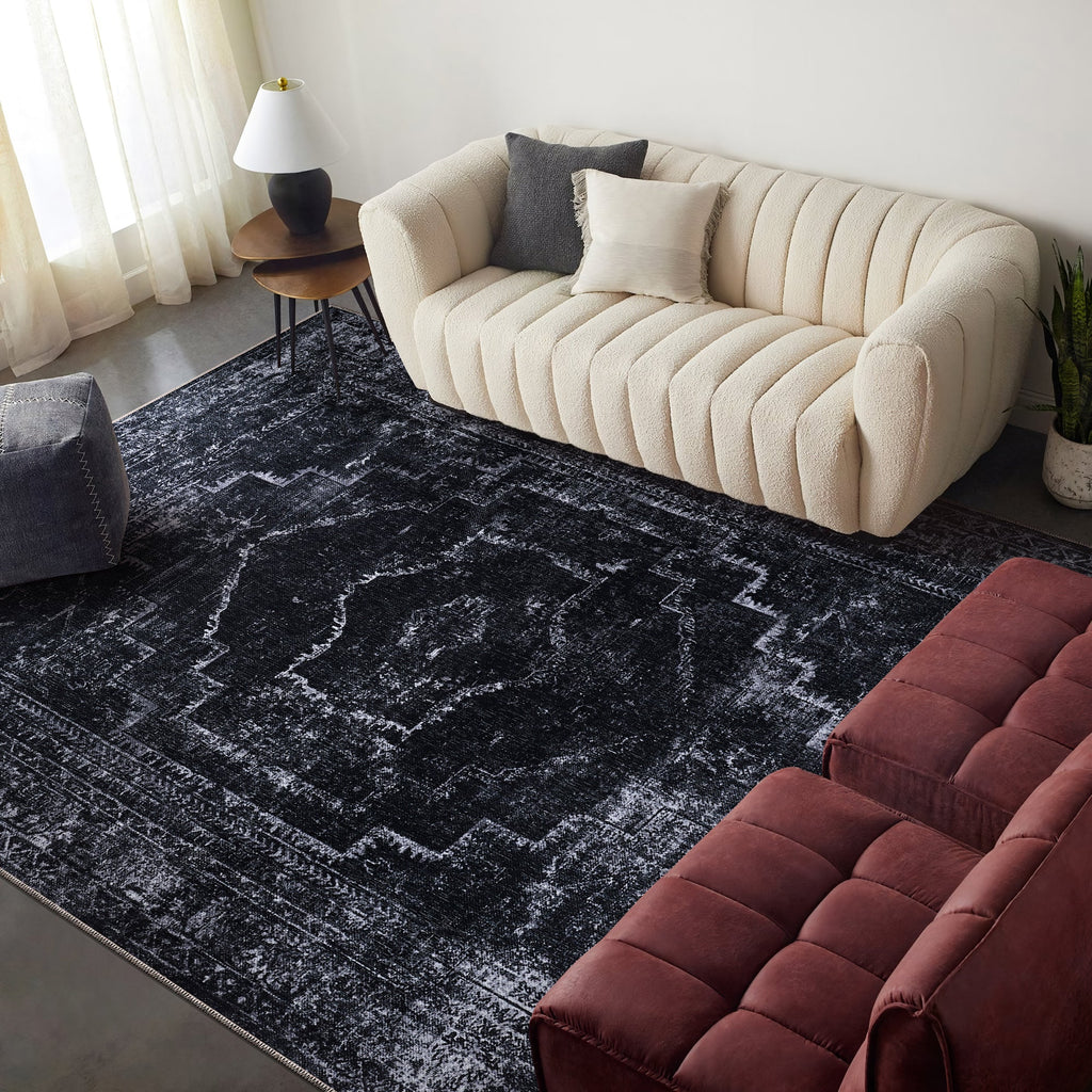 Tapis Vintage Gris Lavable Basile, vue principale