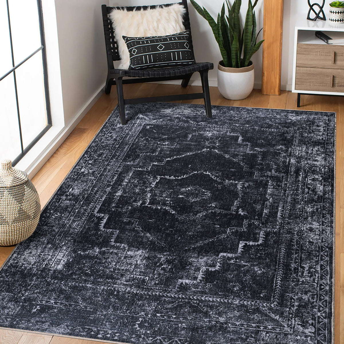 Tapis Vintage Gris Lavable Basile, vue 3