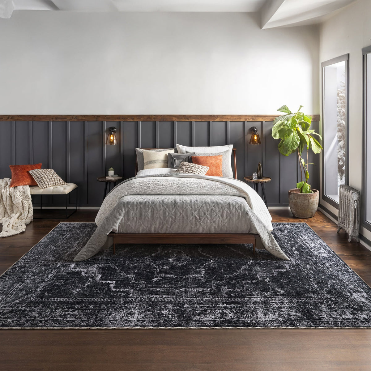 Tapis Vintage Gris Lavable Basile, vue 7
