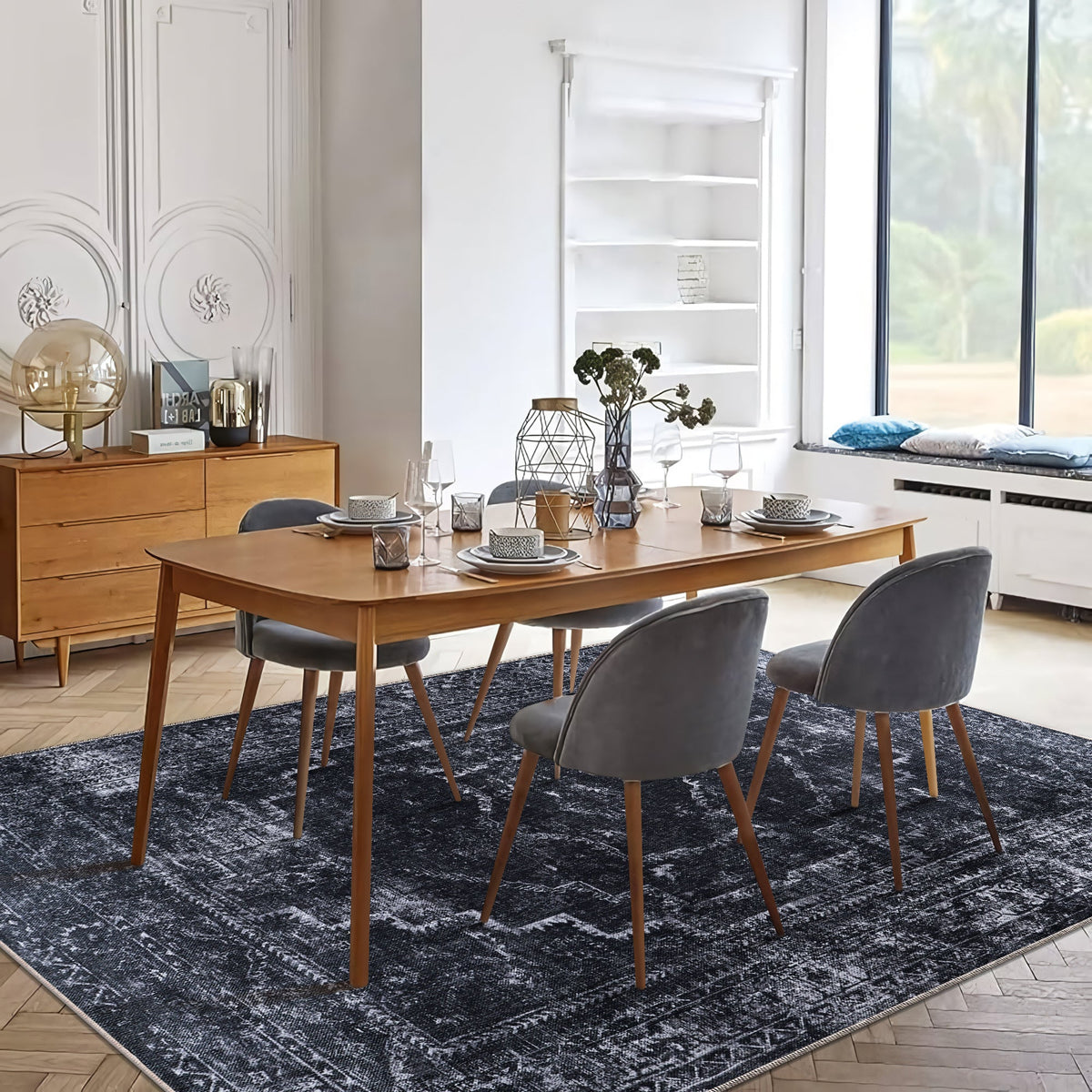 Tapis Vintage Gris Lavable Basile, vue 8