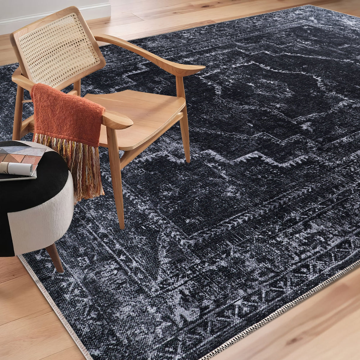 Tapis Vintage Gris Lavable Basile, vue 9