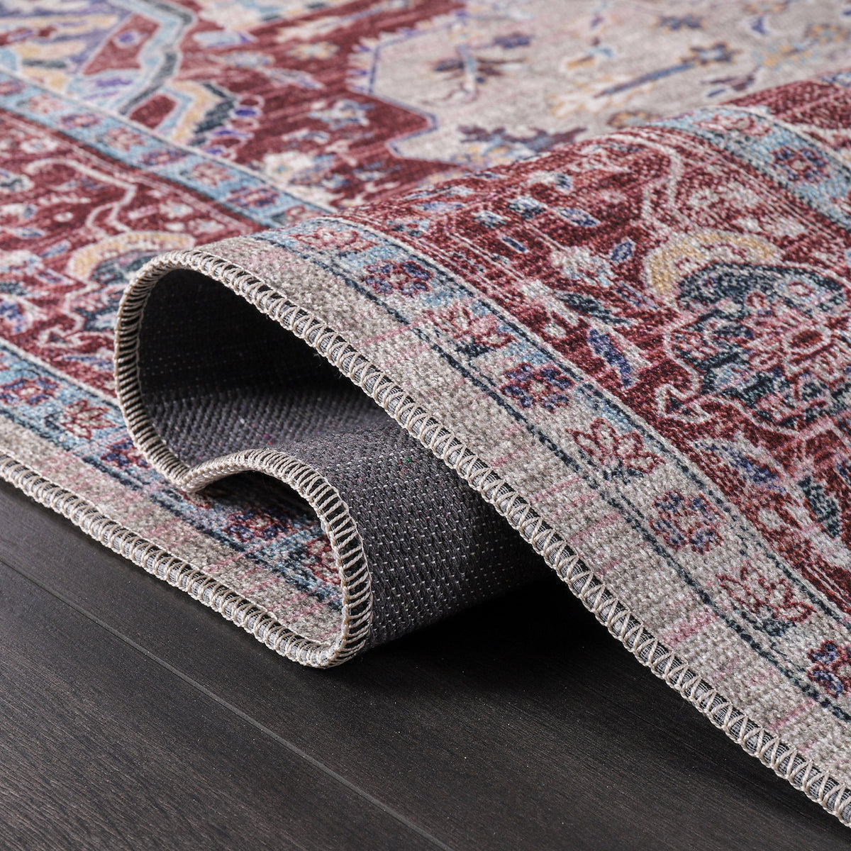 Tapis Vintage Bordeaux Lavable Charlie, vue 5
