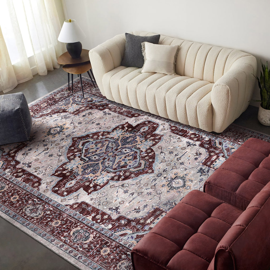 Tapis Vintage Bordeaux Lavable Charlie, vue principale