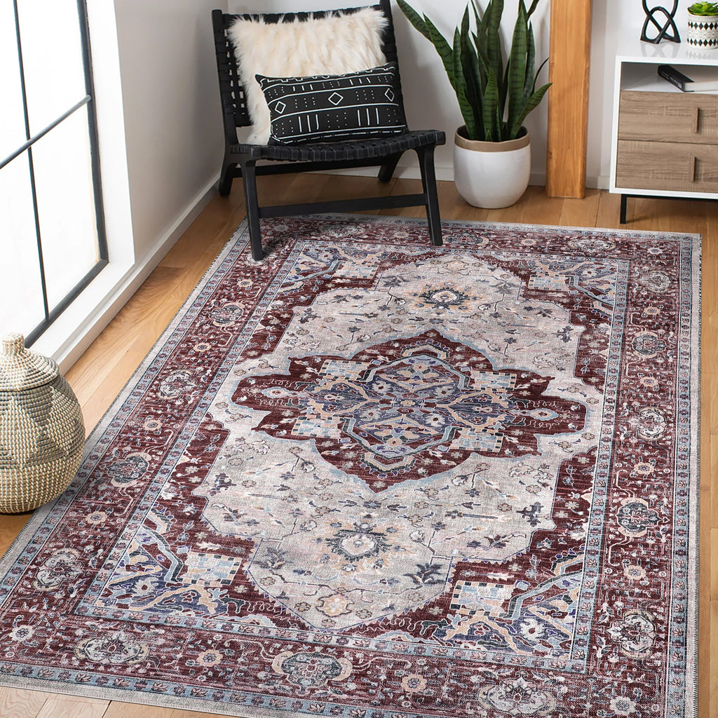 Tapis Vintage Bordeaux Lavable Charlie, vue 3