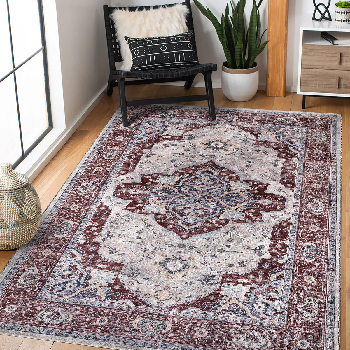 Tapis Vintage Bordeaux Lavable Charlie, vue 3