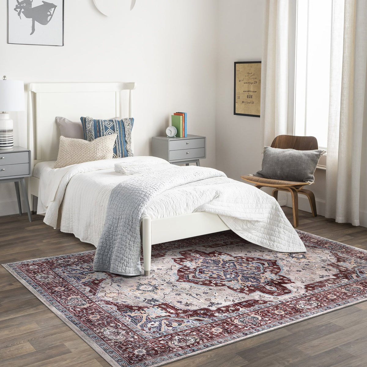 Tapis Vintage Bordeaux Lavable Charlie, vue 6
