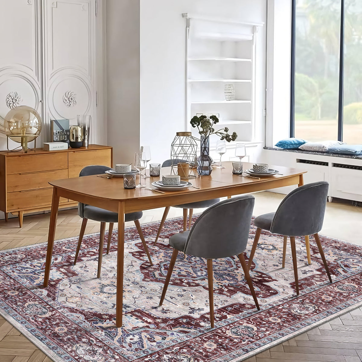 Tapis Vintage Bordeaux Lavable Charlie, vue 8