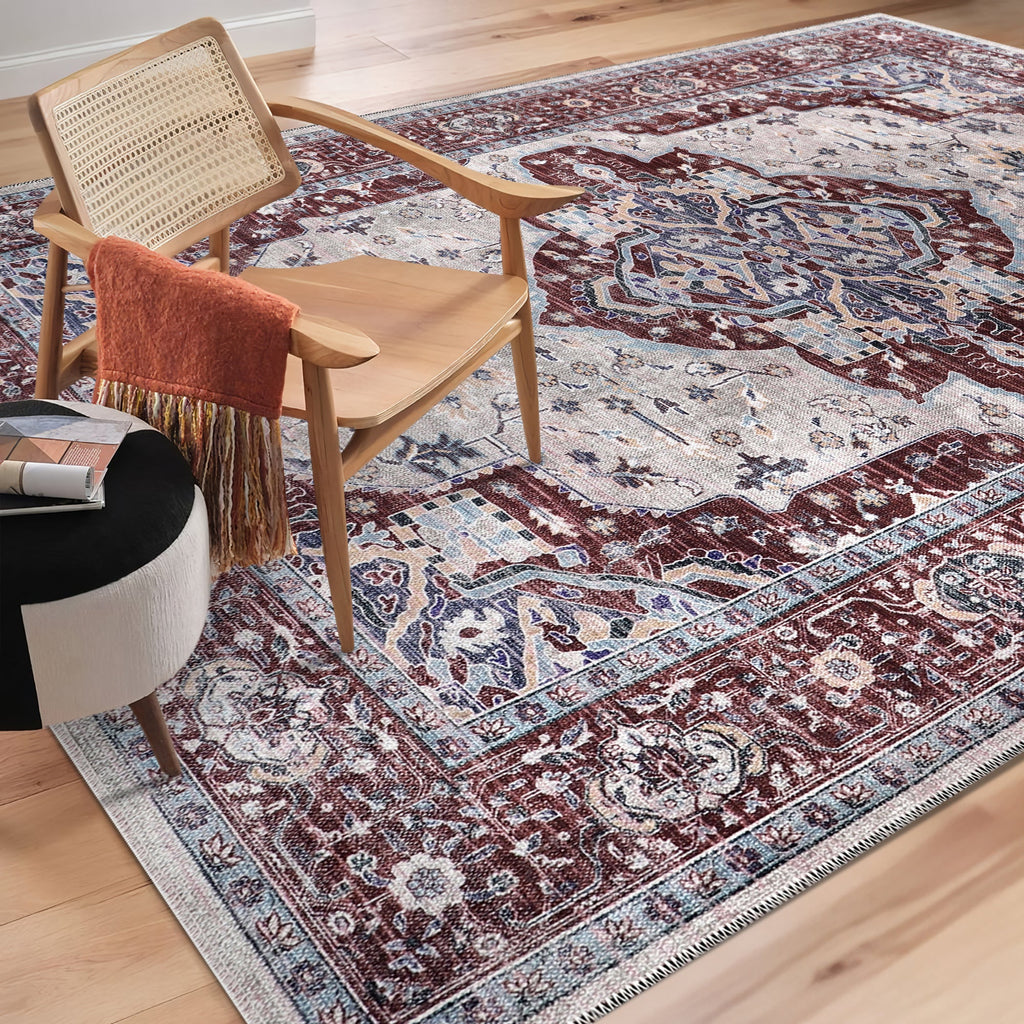 Tapis Vintage Bordeaux Lavable Charlie, vue 9