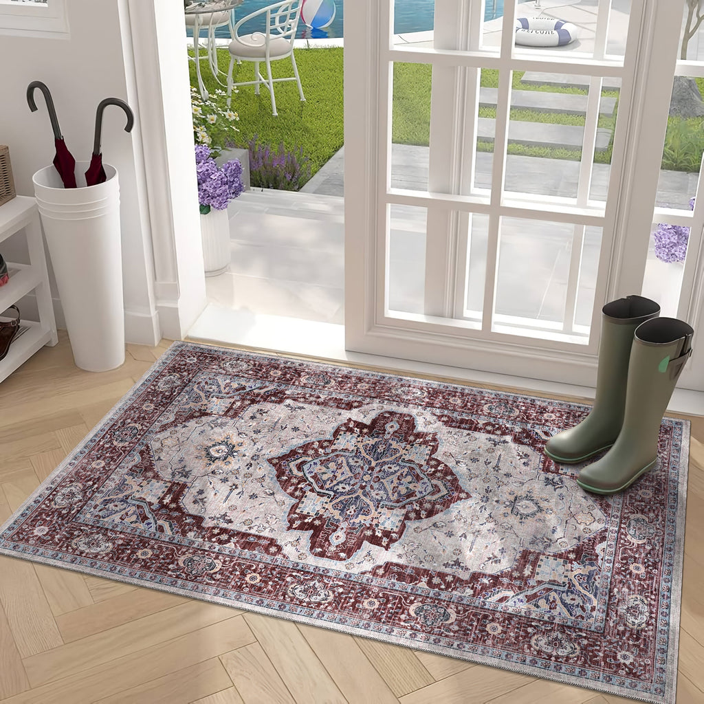 Tapis Vintage Bordeaux Lavable Charlie, vue 10
