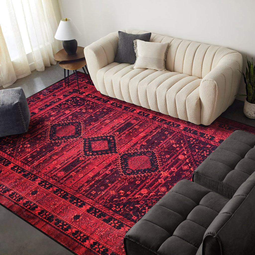 Tapis Abstrait Bordeaux Lavable Nara, vue principale