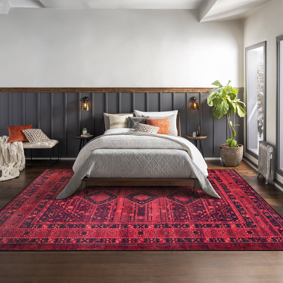 Tapis Abstrait Bordeaux Lavable Nara, vue 3
