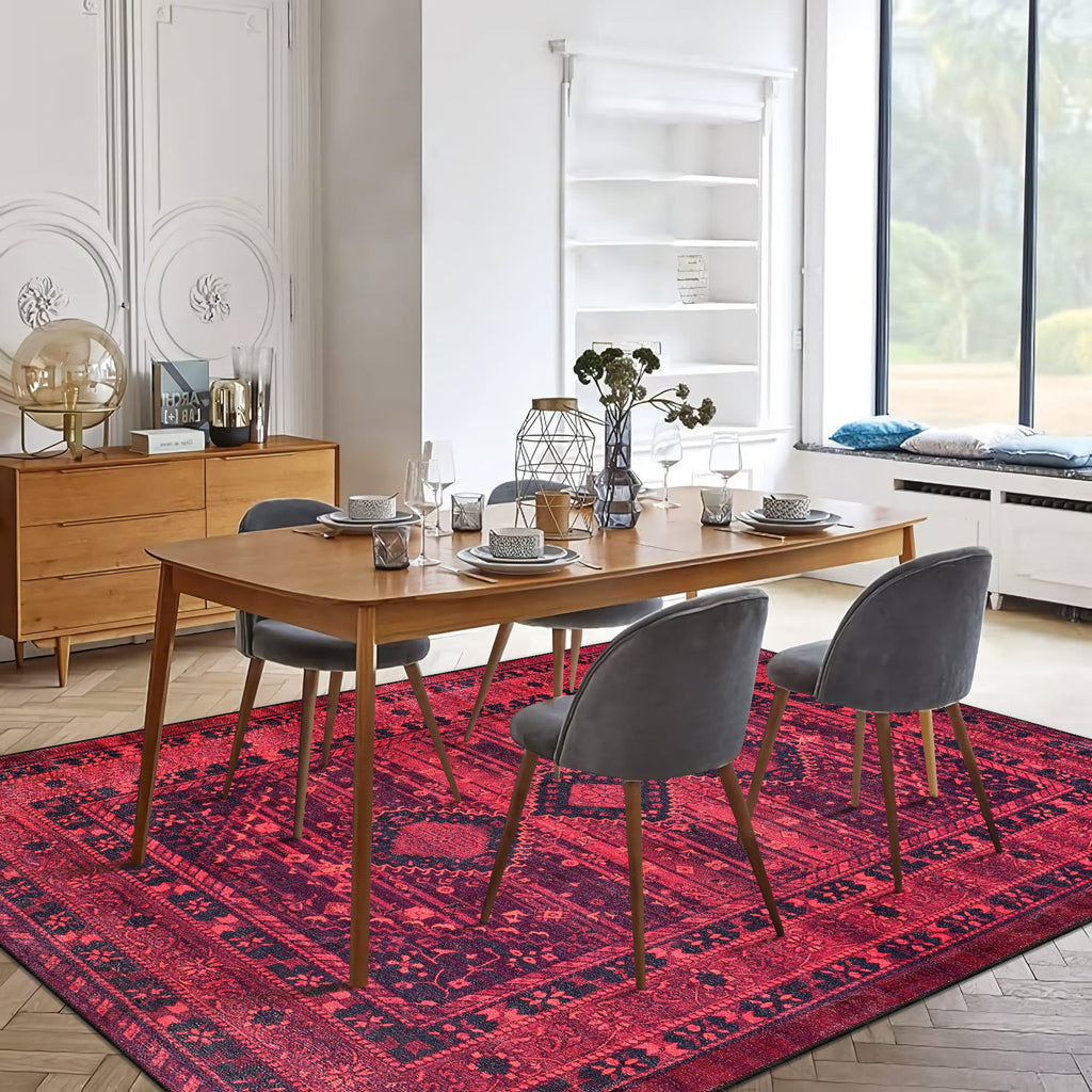 Tapis Abstrait Bordeaux Lavable Nara, vue 4
