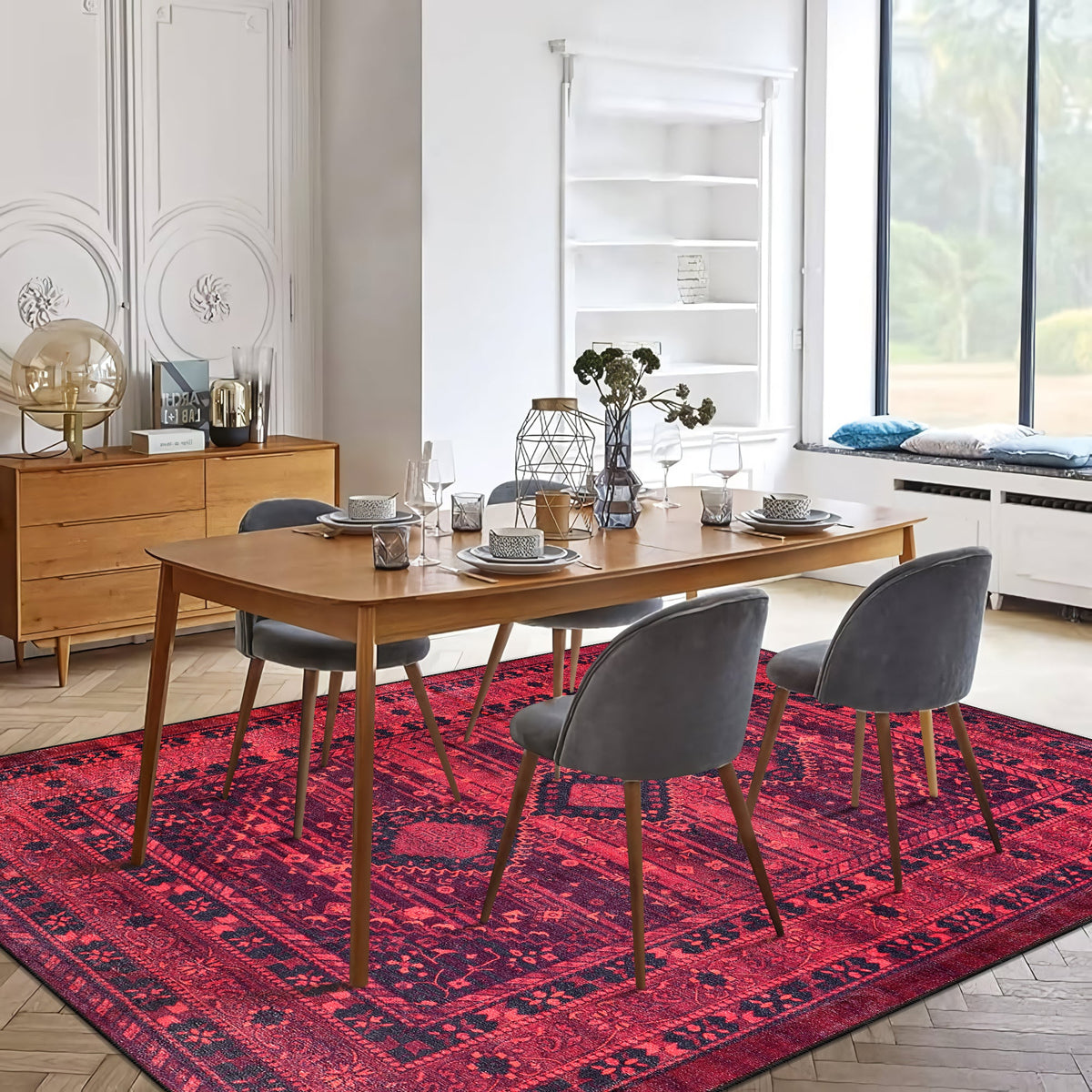 Tapis Abstrait Bordeaux Lavable Nara, vue 4