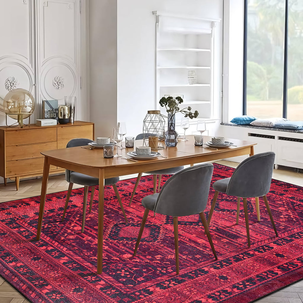 Tapis Abstrait Bordeaux Lavable Nara, vue 5