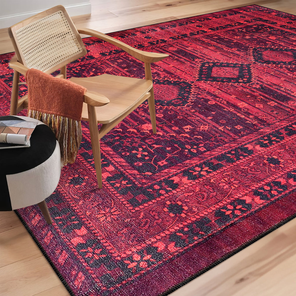 Tapis Abstrait Bordeaux Lavable Nara, vue 6