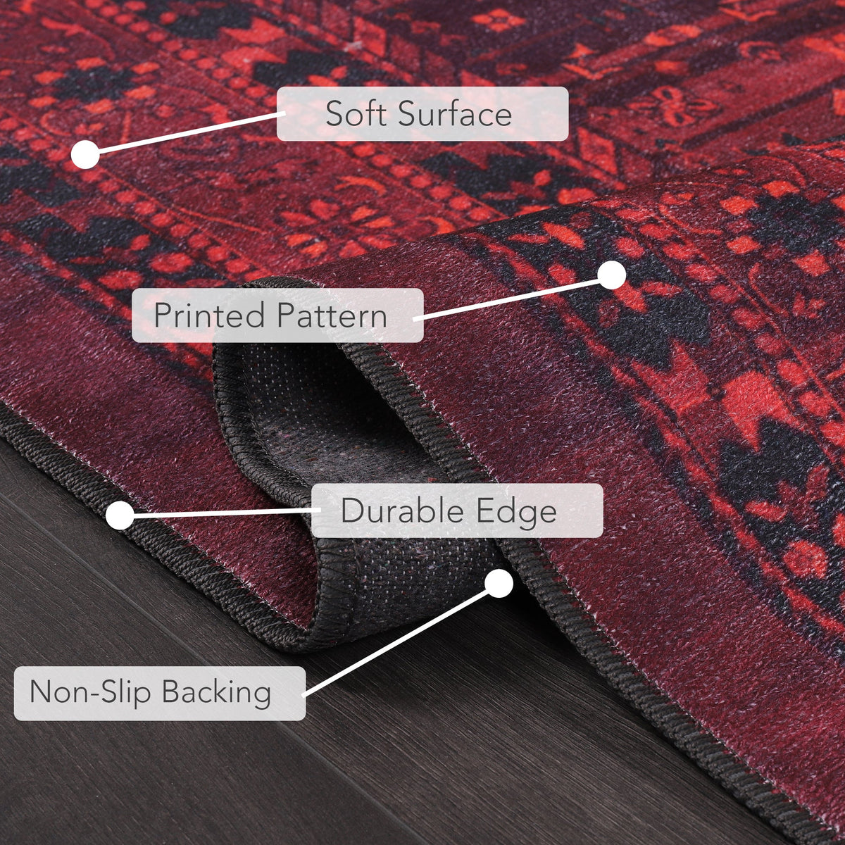 Tapis Abstrait Bordeaux Lavable Nara, vue 8