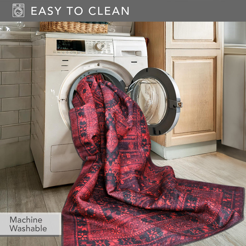 Tapis Abstrait Bordeaux Lavable Nara, vue 10