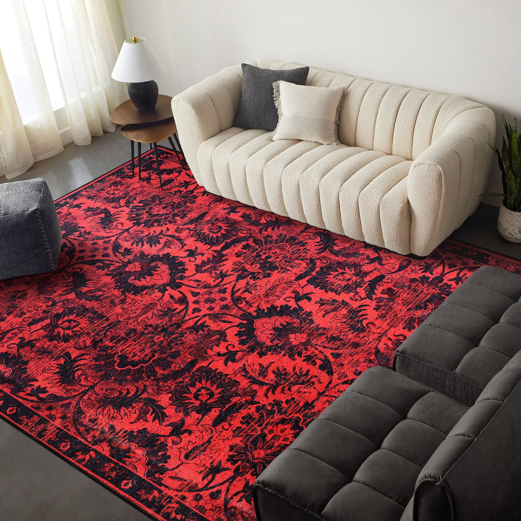 Tapis Ethnique Bordeaux Lavable Céleste, vue principale