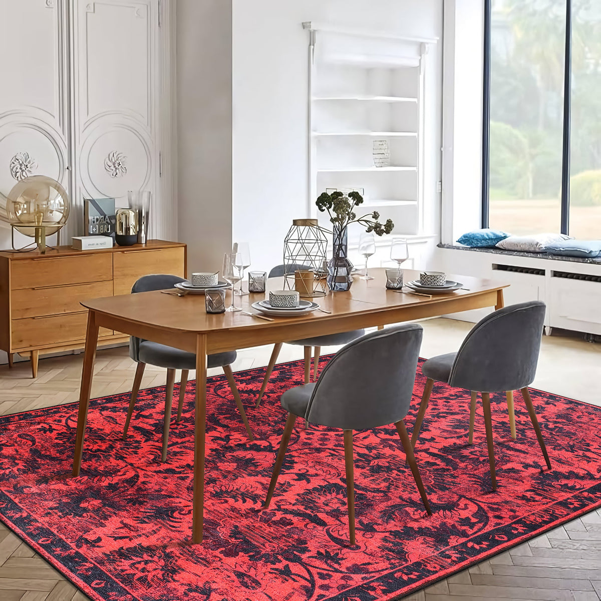 Tapis Ethnique Bordeaux Lavable Céleste, vue 4