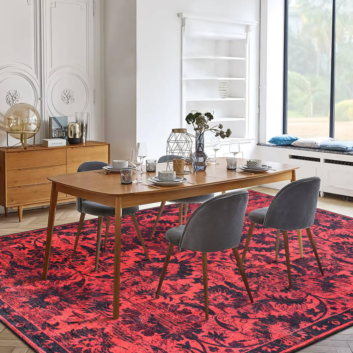 Tapis Ethnique Bordeaux Lavable Céleste, vue 5