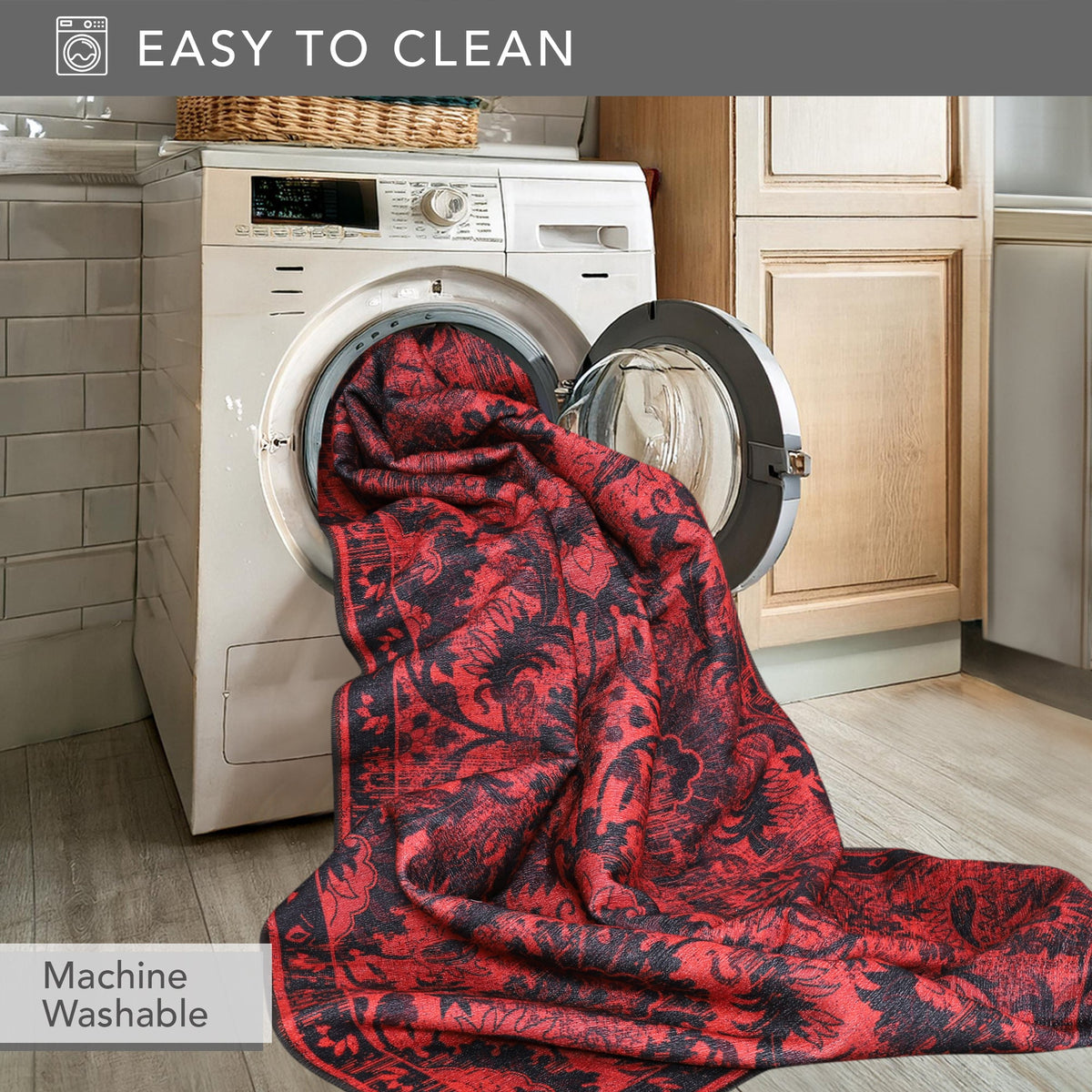 Tapis Ethnique Bordeaux Lavable Céleste, vue 9