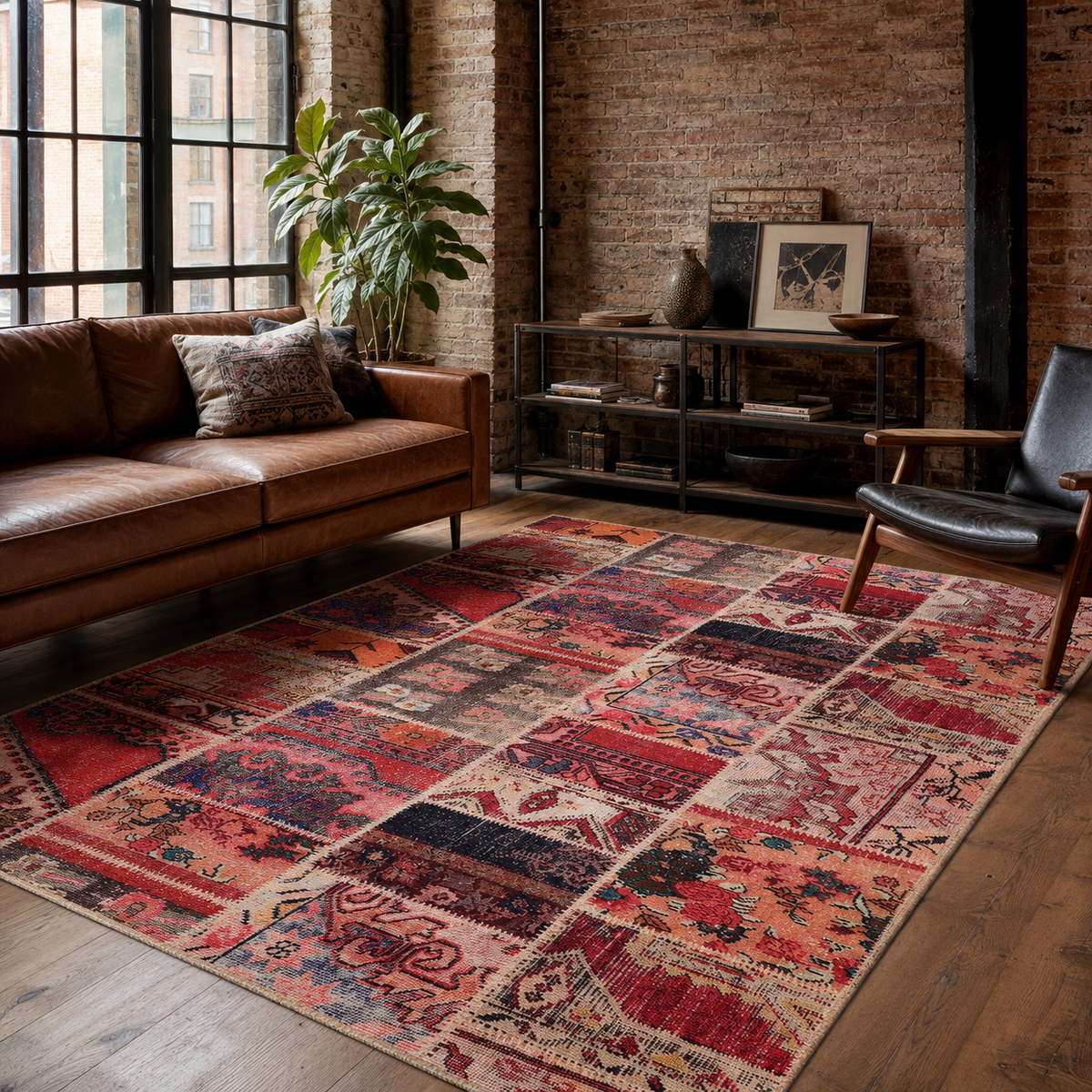Tapis Ethnique Vintage Crème et Blanc Lavable Tess, vue principale