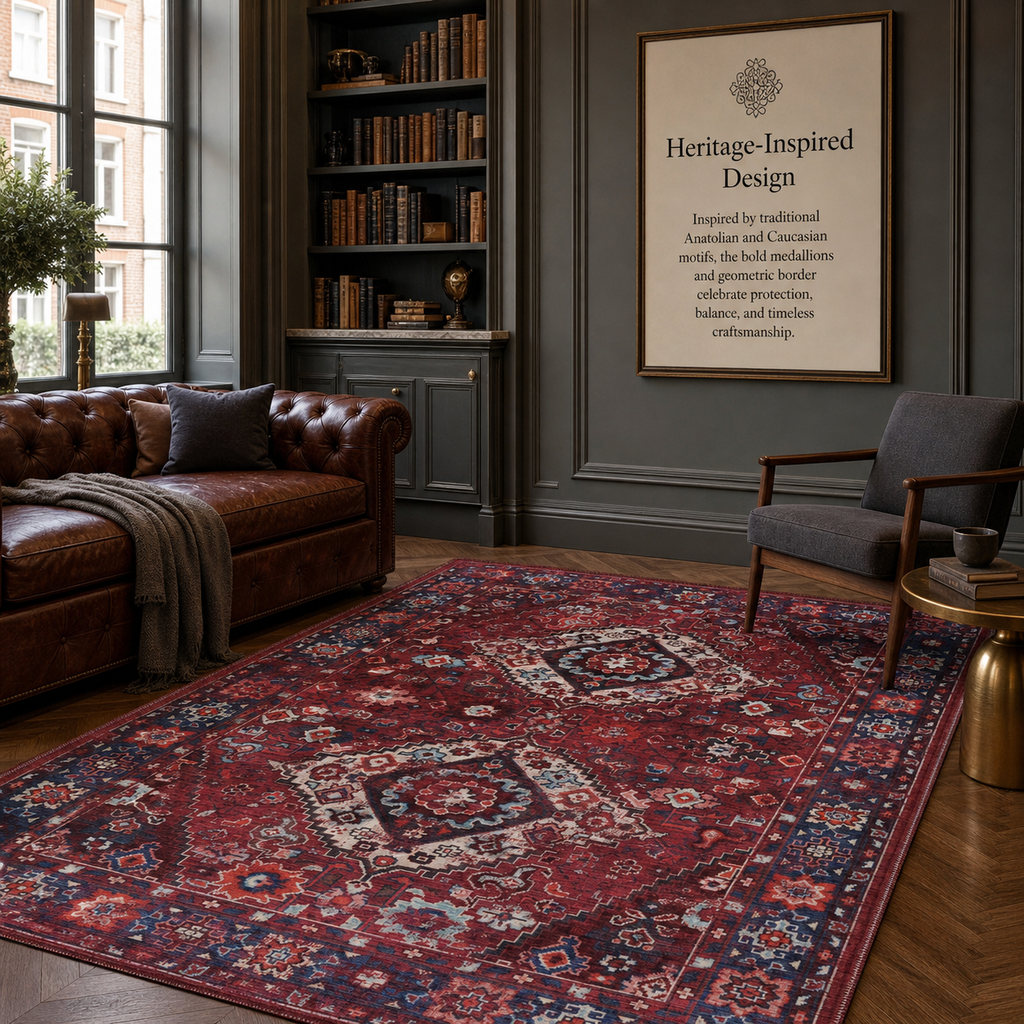 Tapis Classique Vintage Bordeaux Lavable Maïa, vue principale