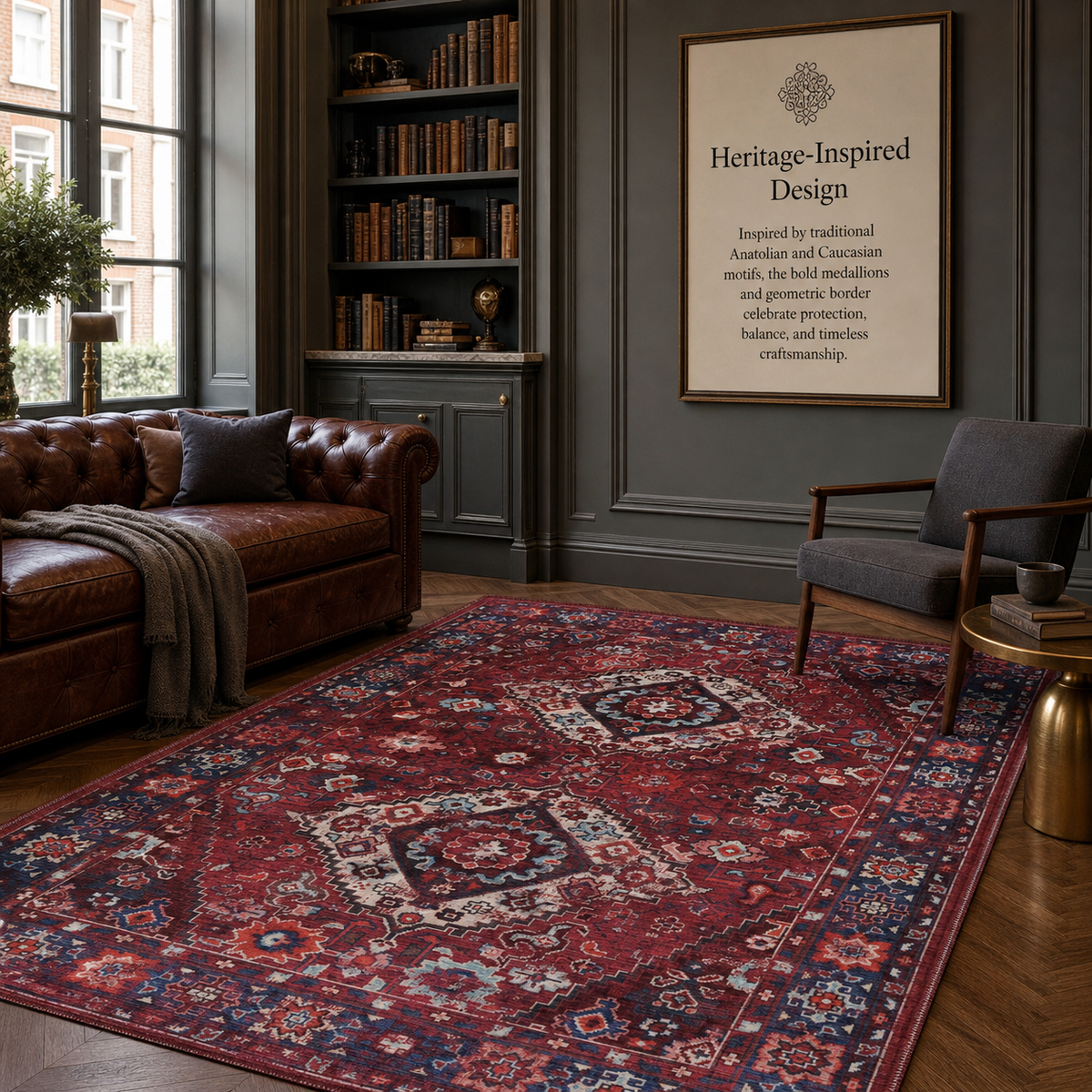 Tapis Classique Vintage Bordeaux Lavable Maïa, vue principale