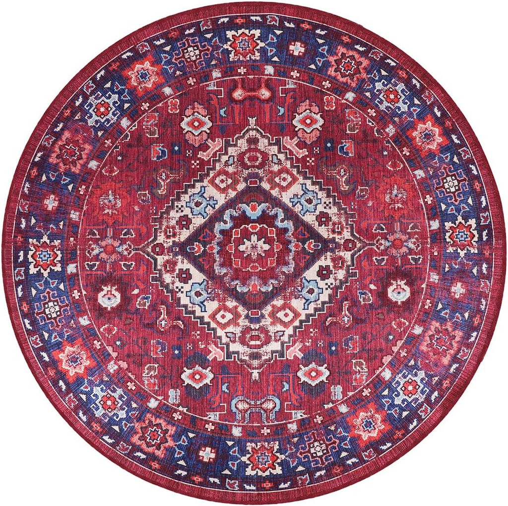 Détail du motif du tapis classique vintage bordeaux lavable Maïa