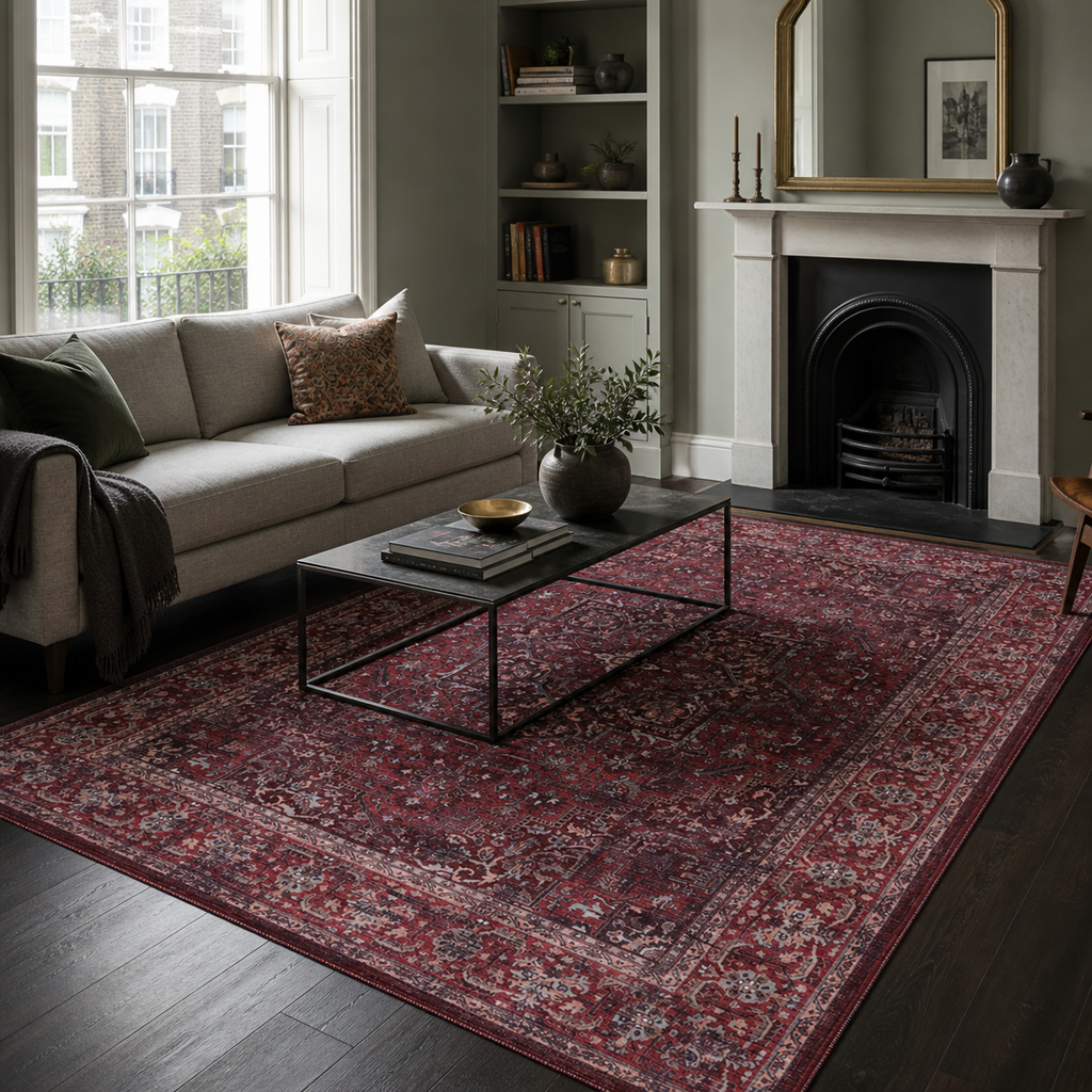 Tapis Vintage Bordeaux Lavable Alice, vue principale