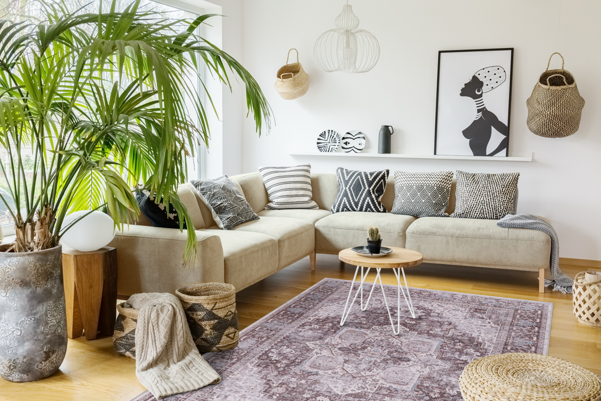 Tapis Vintage Gris Lavable Azalée, vue principale