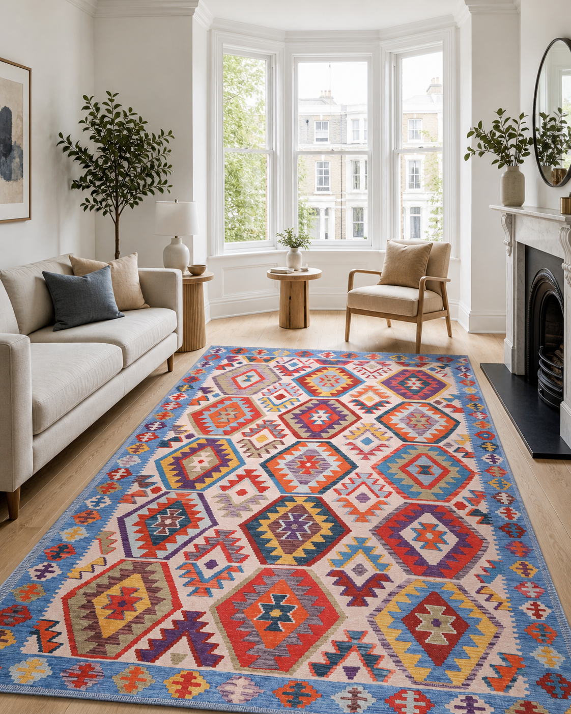 Tapis Ethnique Bordeaux Lavable Billie, vue principale