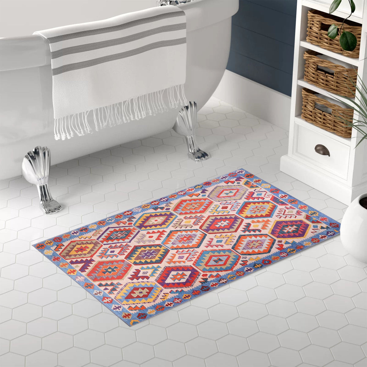 Tapis Ethnique Bordeaux Lavable Billie, vue 3