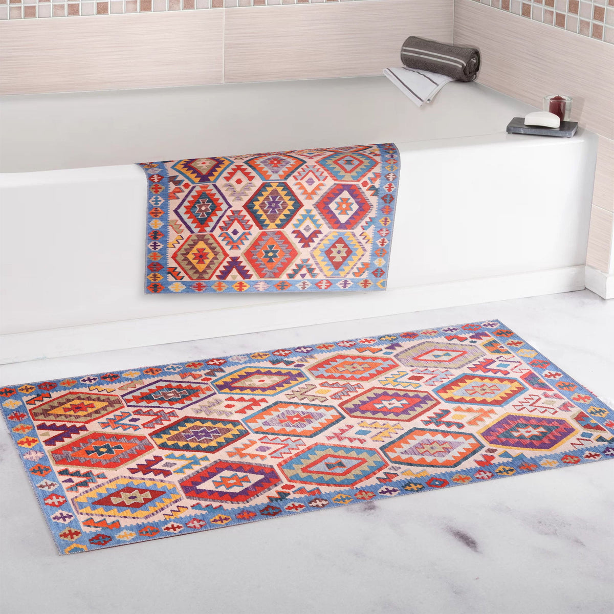 Tapis Ethnique Bordeaux Lavable Billie, vue 4