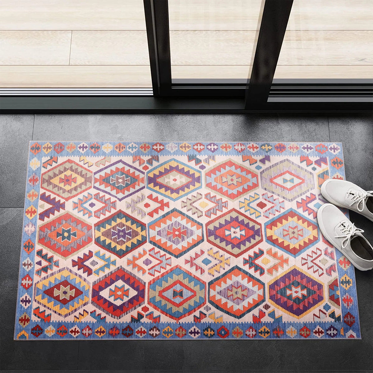 Tapis Ethnique Bordeaux Lavable Billie, vue 5