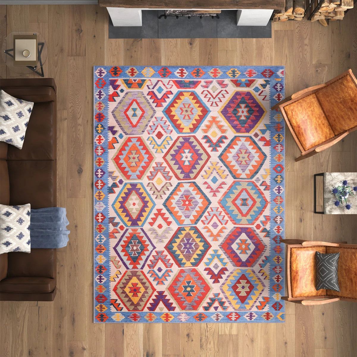 Tapis Ethnique Bordeaux Lavable Billie, vue 8