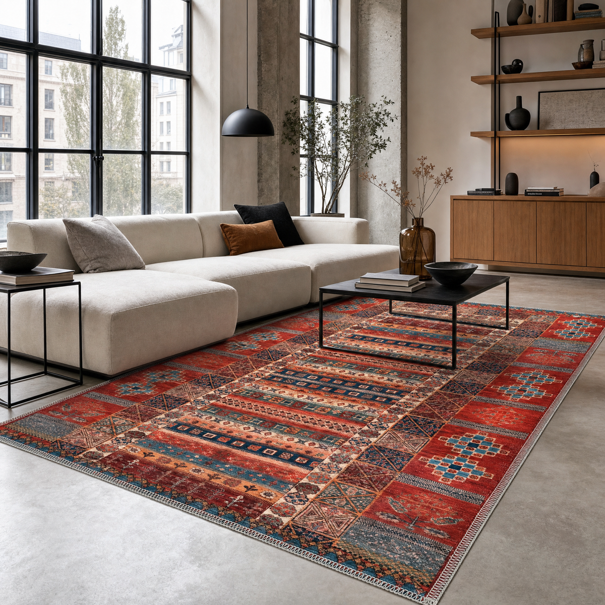 Tapis Ethnique Bordeaux Lavable Elvire, vue 3