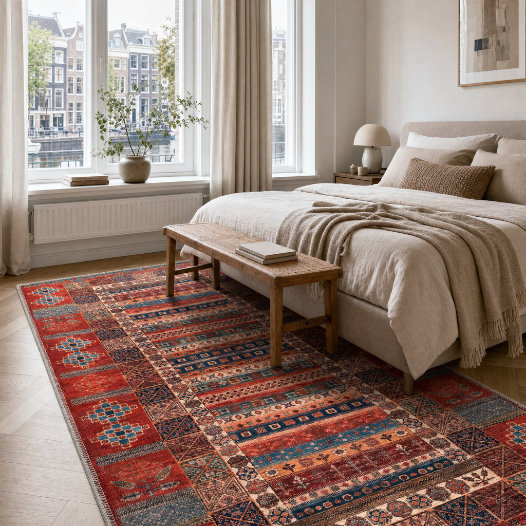 Tapis Ethnique Bordeaux Lavable Elvire, vue 6