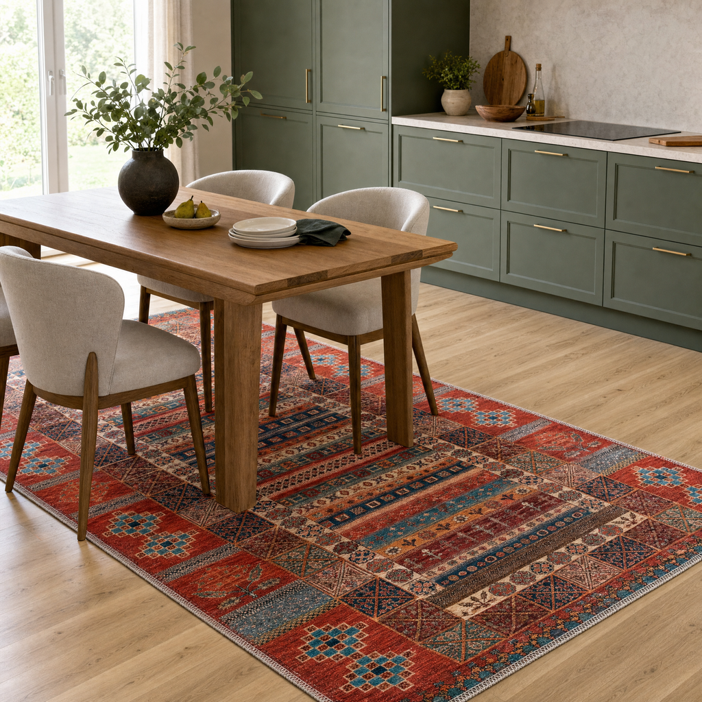 Tapis Ethnique Bordeaux Lavable Elvire, vue 7