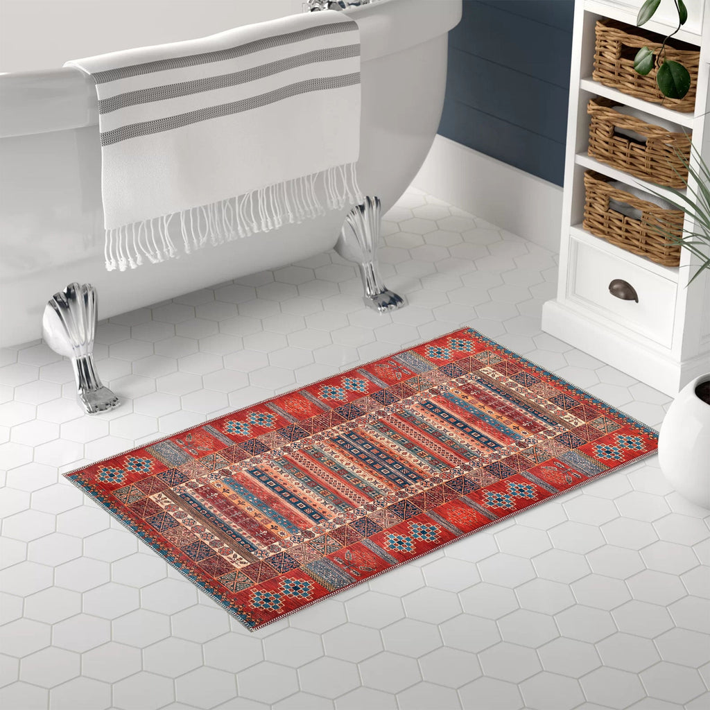 Tapis Ethnique Bordeaux Lavable Elvire, vue 8