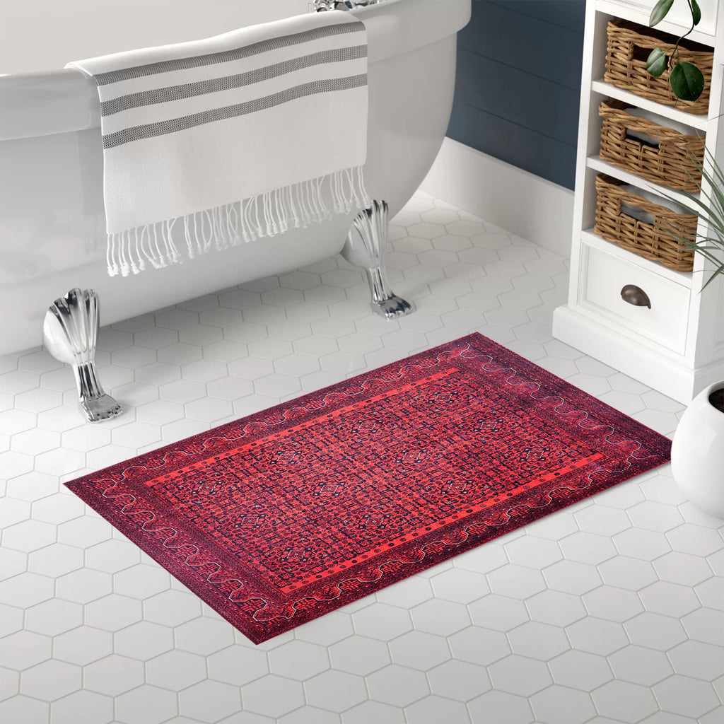 Tapis Ethnique Bordeaux Lavable Soléna, vue principale