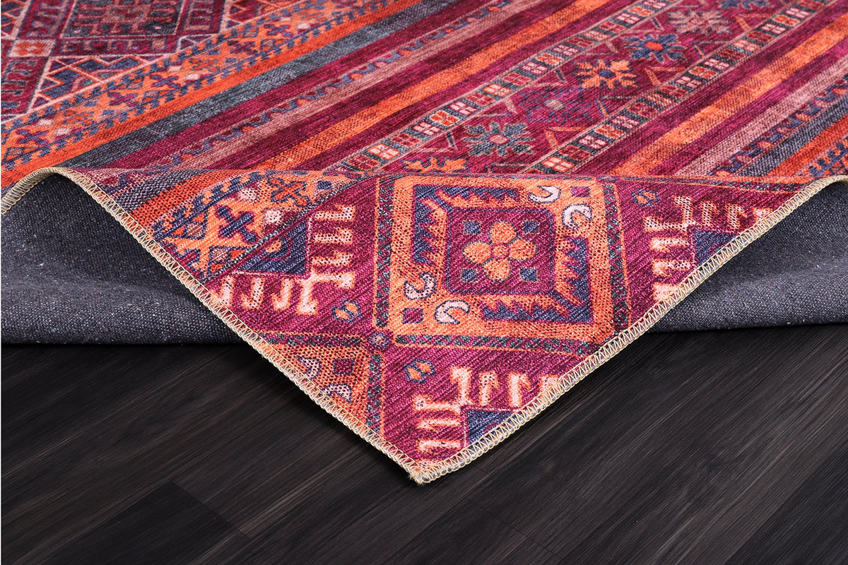 Tapis Ethnique Vintage Bordeaux Lavable Maël, vue 9