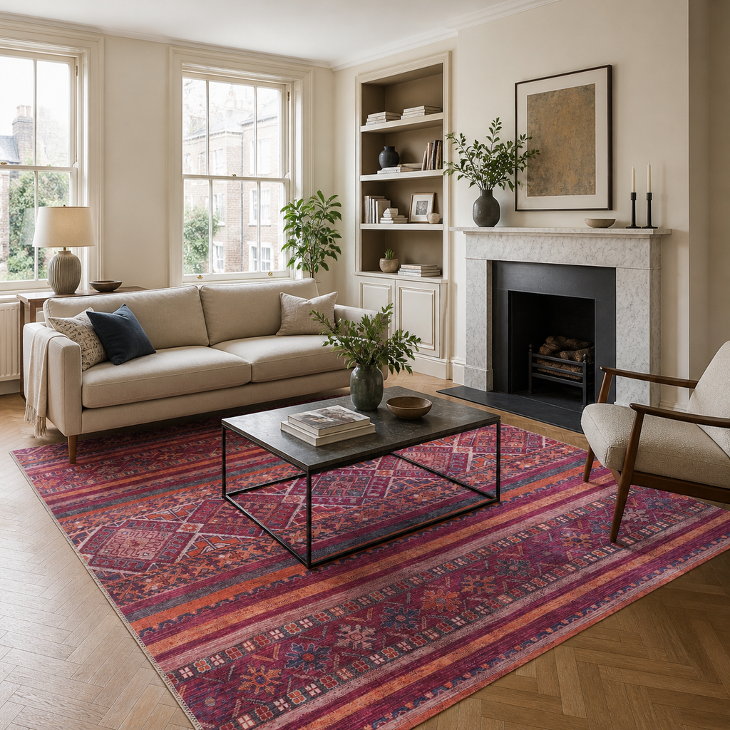 Tapis Ethnique Bordeaux Lavable Faustine, vue 10