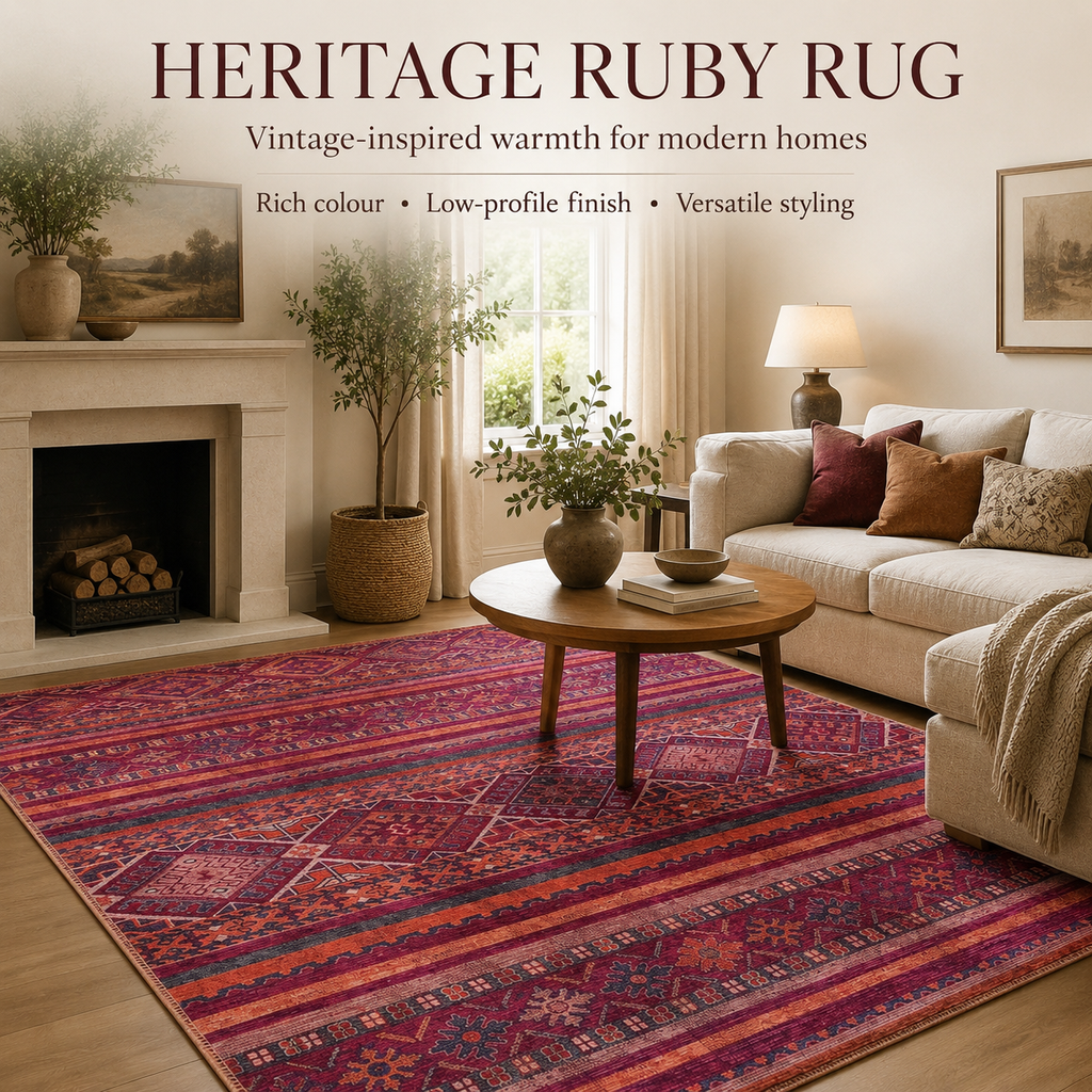 Tapis Ethnique Bordeaux Lavable Faustine, vue principale