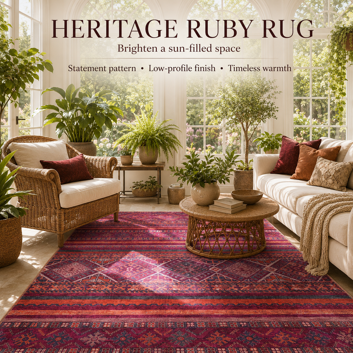 Tapis Ethnique Bordeaux Lavable Faustine, vue 3