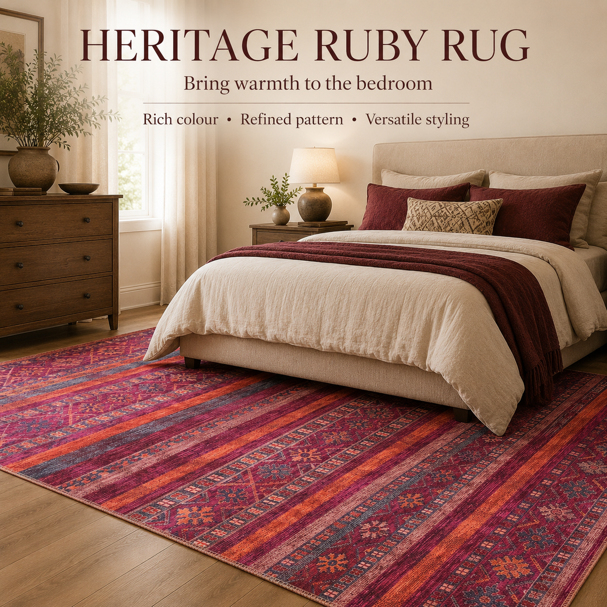 Tapis Ethnique Bordeaux Lavable Faustine, vue 4