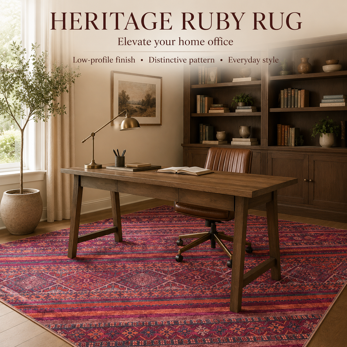 Tapis Ethnique Bordeaux Lavable Faustine, vue 6